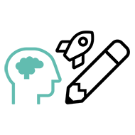 User Experience und Design Visualisierung UX und Desing - Gehirn, Stift, Raketet